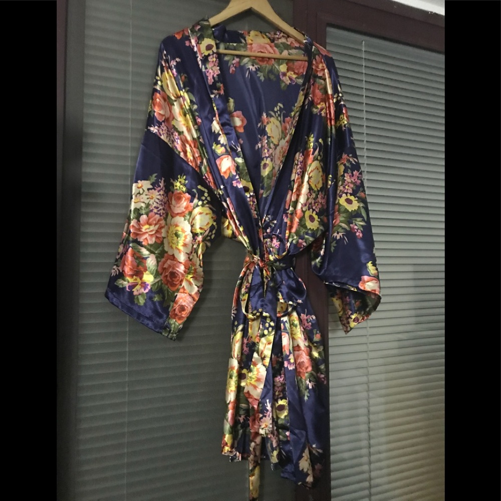 Navy floral robe